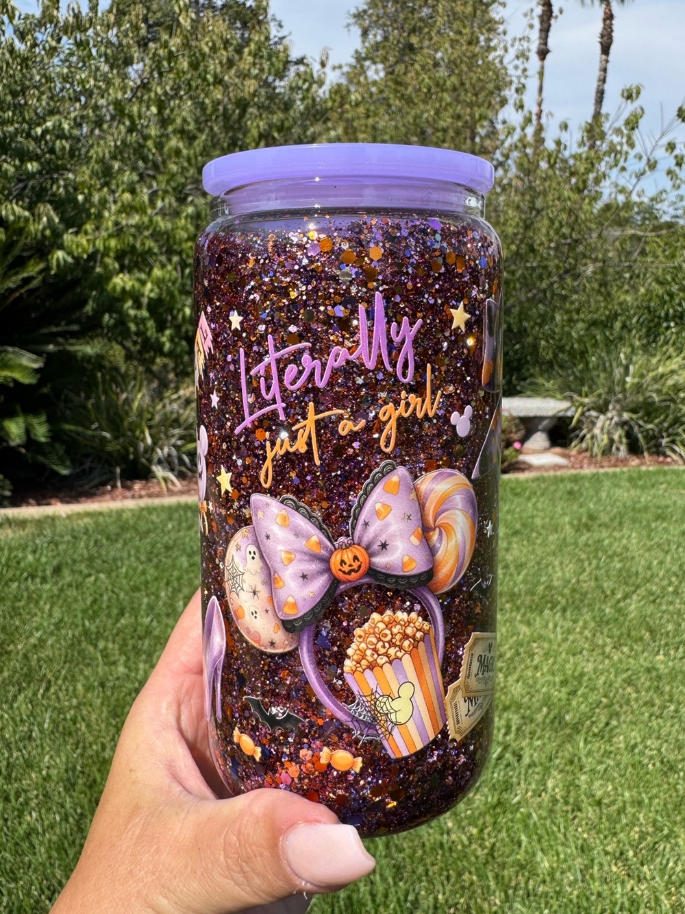 Literally just a girl Disney  parks  fall Halloween snow globe tumbler 16oz